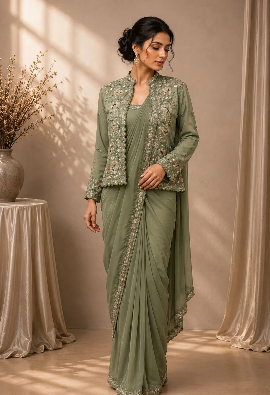Amoha A551 Ready-to-Wear Silk Saree with Heavy Embroidered Blouse — Organza Saree, AMOHA wholesale from Surat — Photo 4