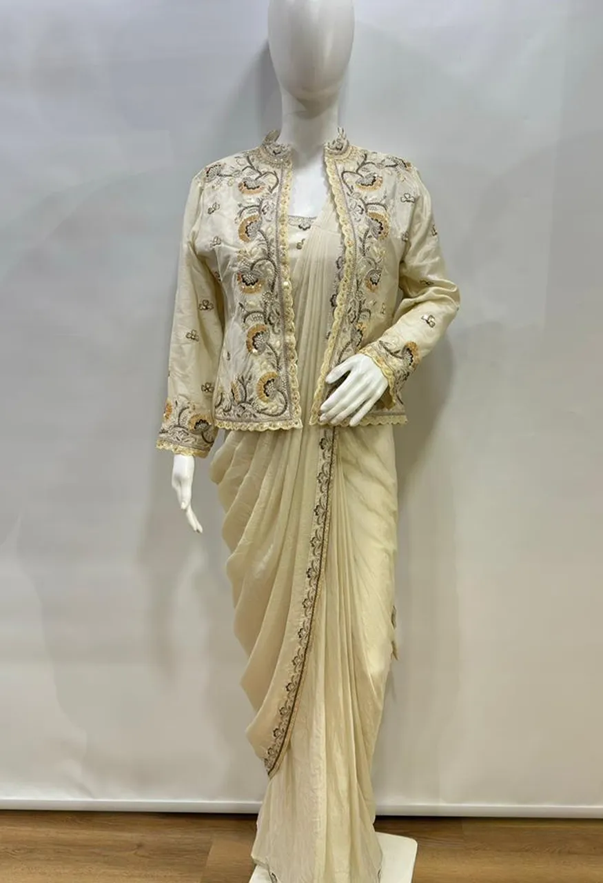 Amoha A551 Ready-to-Wear Silk Saree with Heavy Embroidered Blouse — Organza Saree, AMOHA wholesale from Surat — Photo 5