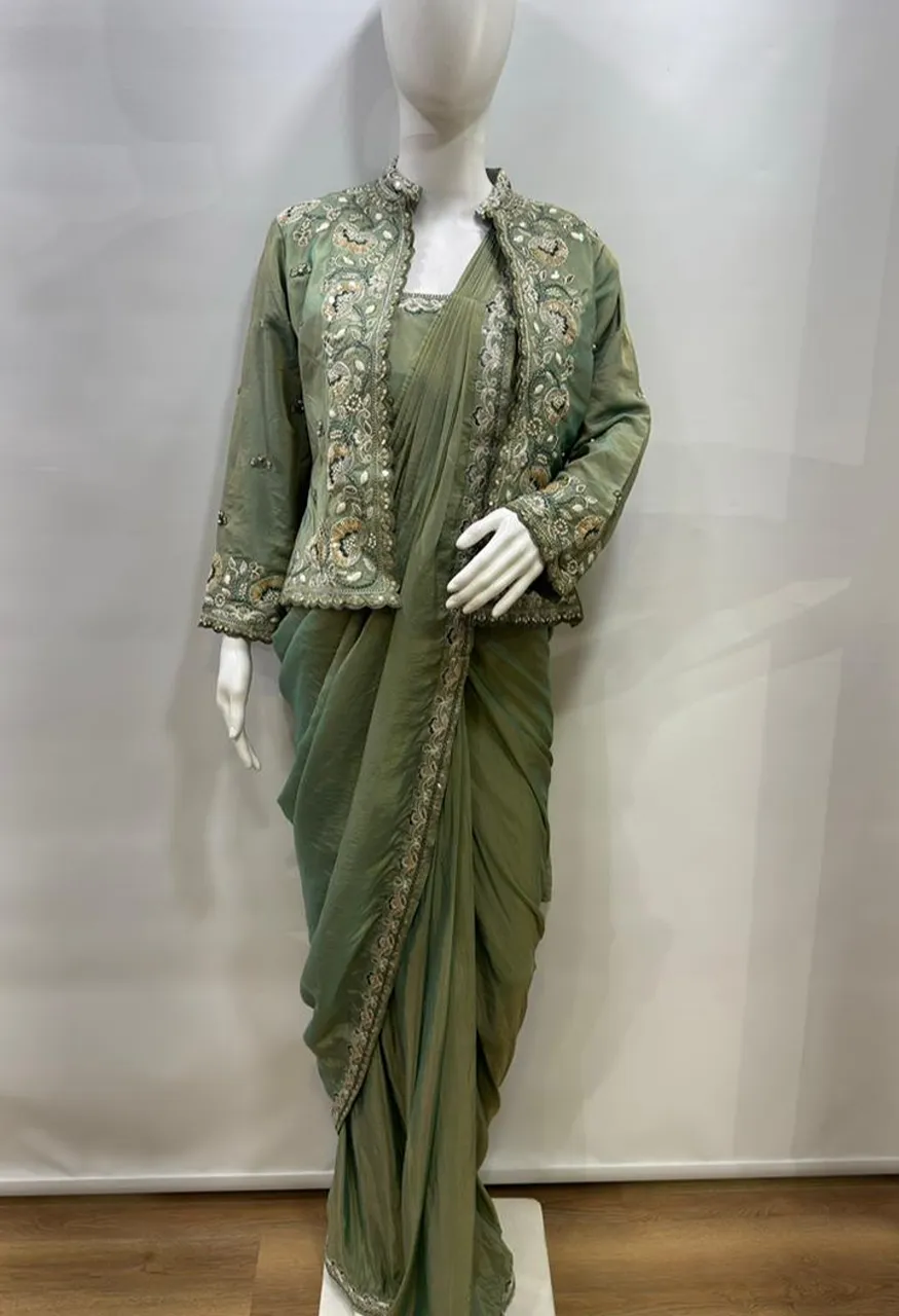 Amoha A551 Ready-to-Wear Silk Saree with Heavy Embroidered Blouse — Organza Saree, AMOHA wholesale from Surat — Photo 6