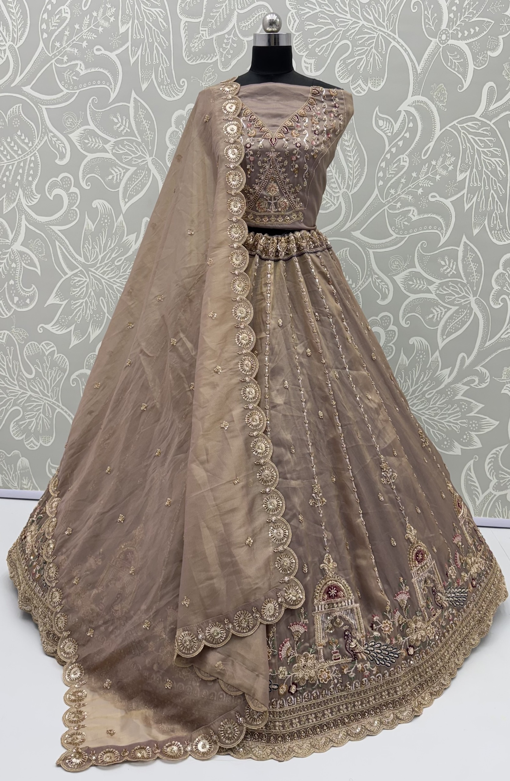Anjani Art Bridal Lehenga 3092 Chandnia Silk Peacock Pattern Handwork Lehenga Choli — Wholesale Lehenga, Anjani Art wholesale from Surat — view 12