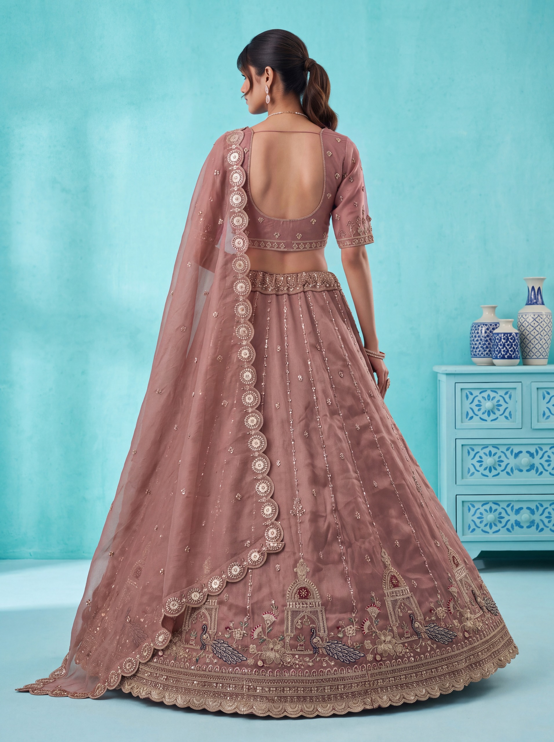 Anjani Art Bridal Lehenga 3092 Chandnia Silk Peacock Pattern Handwork Lehenga Choli — Wholesale Lehenga, Anjani Art wholesale from Surat — view 4