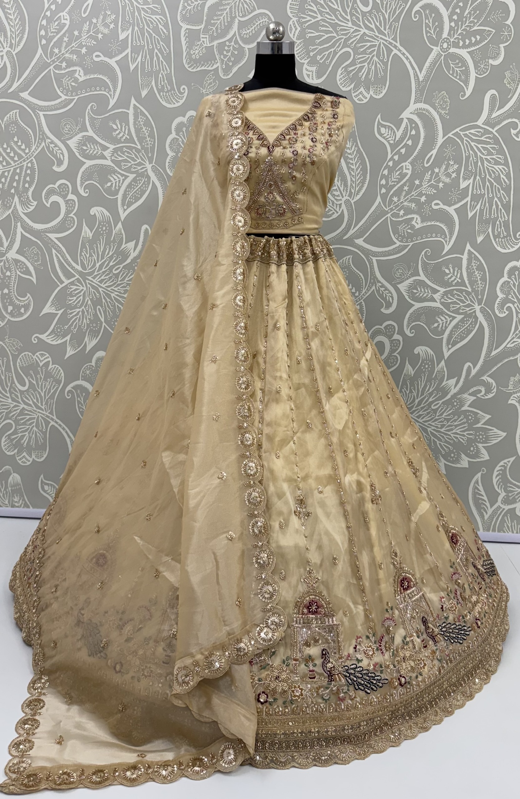 Anjani Art Bridal Lehenga 3092 Chandnia Silk Peacock Pattern Handwork Lehenga Choli — Wholesale Lehenga, Anjani Art wholesale from Surat — view 7
