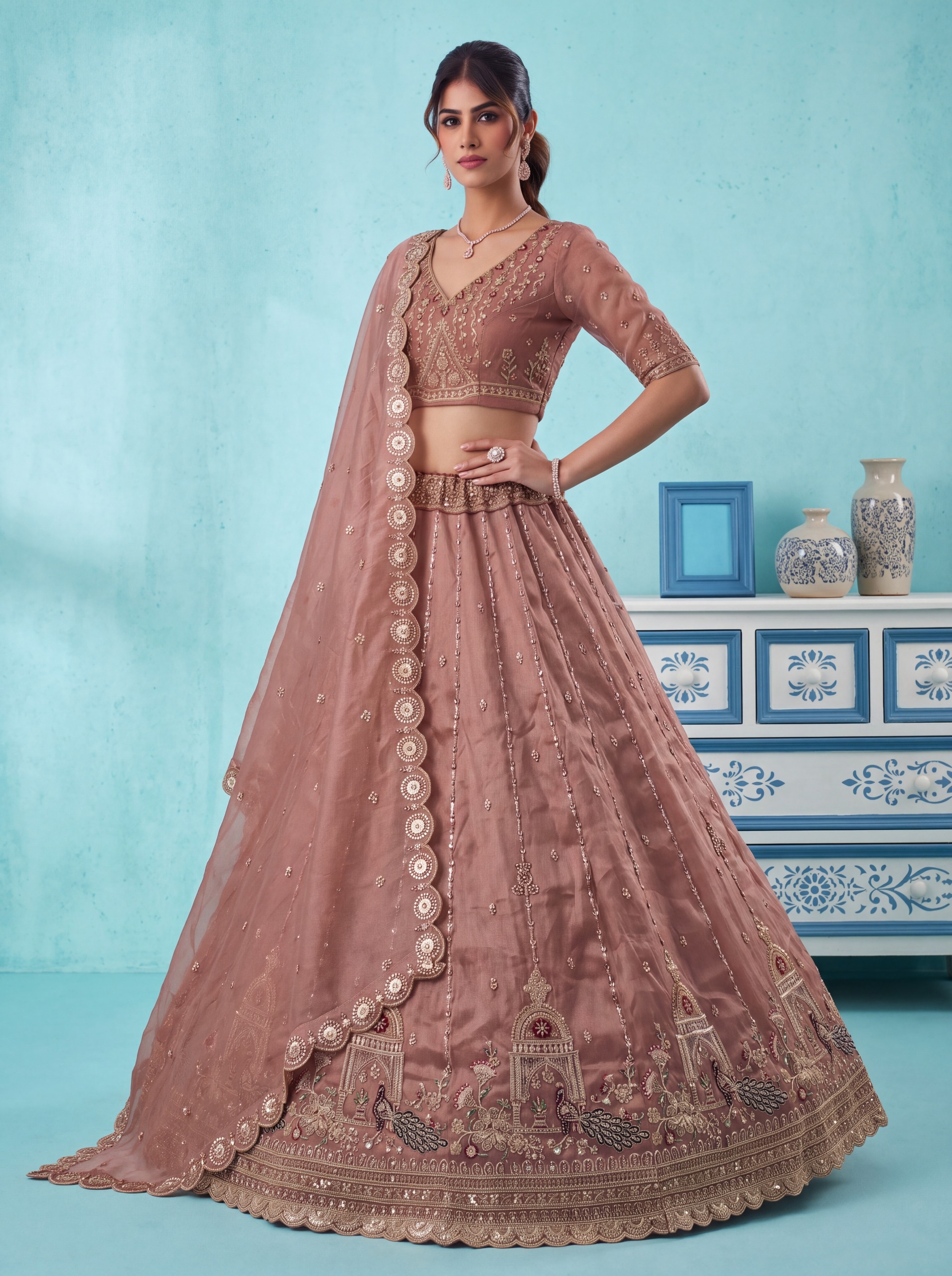 Anjani Art Bridal Lehenga 3092 Chandnia Silk Peacock Pattern Handwork Lehenga Choli — Wholesale Lehenga, Anjani Art wholesale from Surat — view 2
