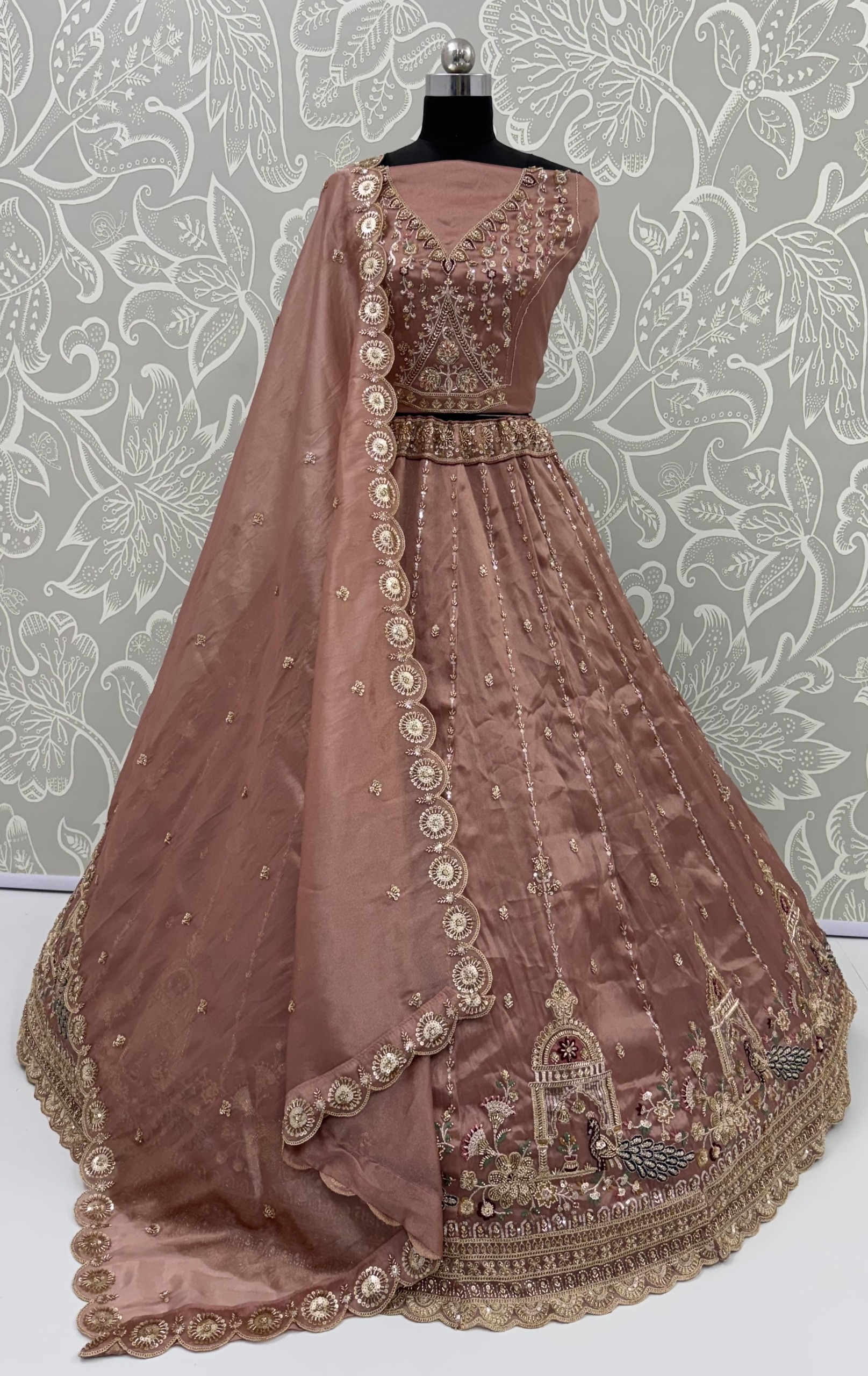 Anjani Art Bridal Lehenga 3092 Chandnia Silk Peacock Pattern Handwork Lehenga Choli — Wholesale Lehenga, Anjani Art wholesale from Surat — view 3