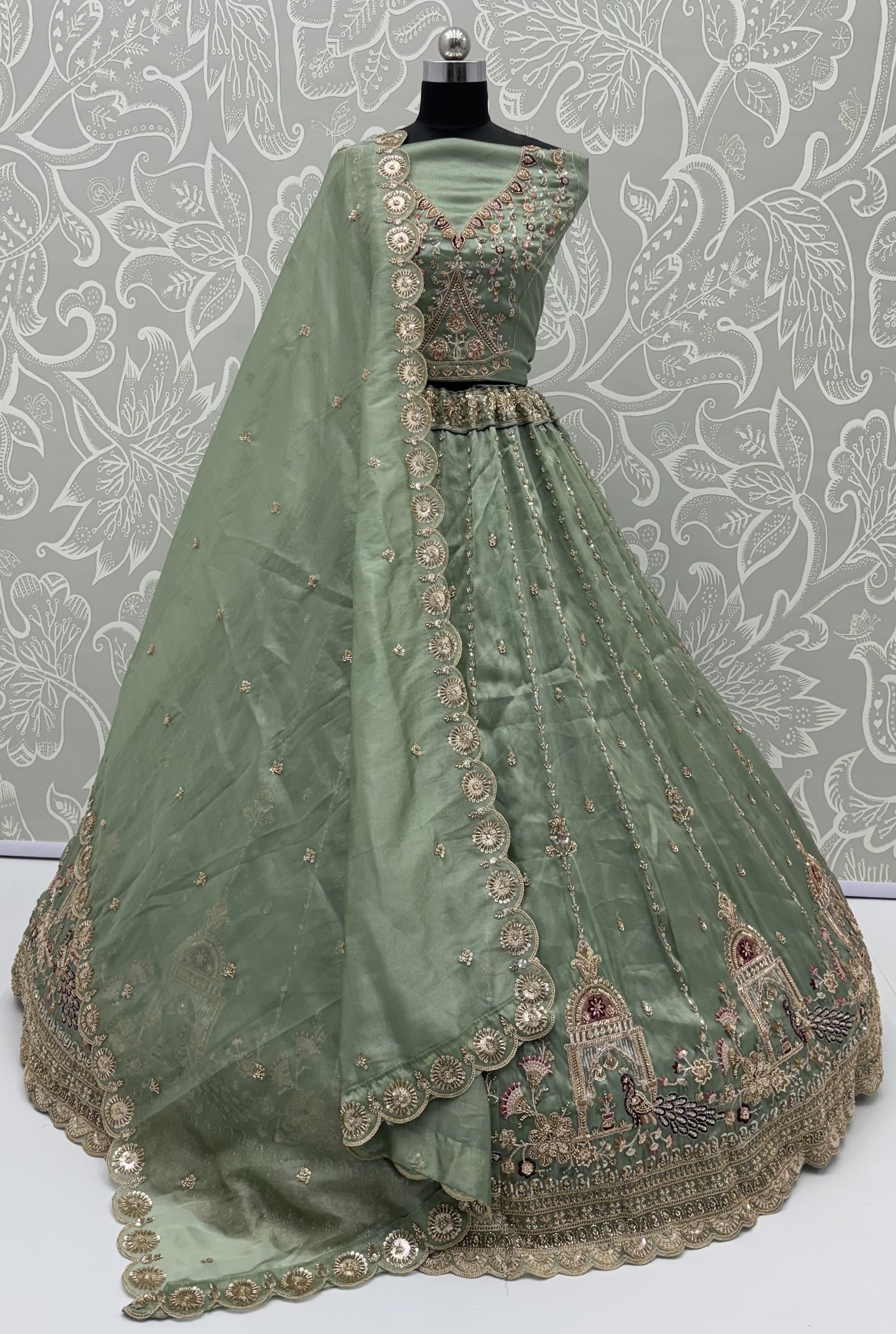 Anjani Art Bridal Lehenga 3092 Chandnia Silk Peacock Pattern Handwork Lehenga Choli — Wholesale Lehenga, Anjani Art wholesale from Surat — view 6