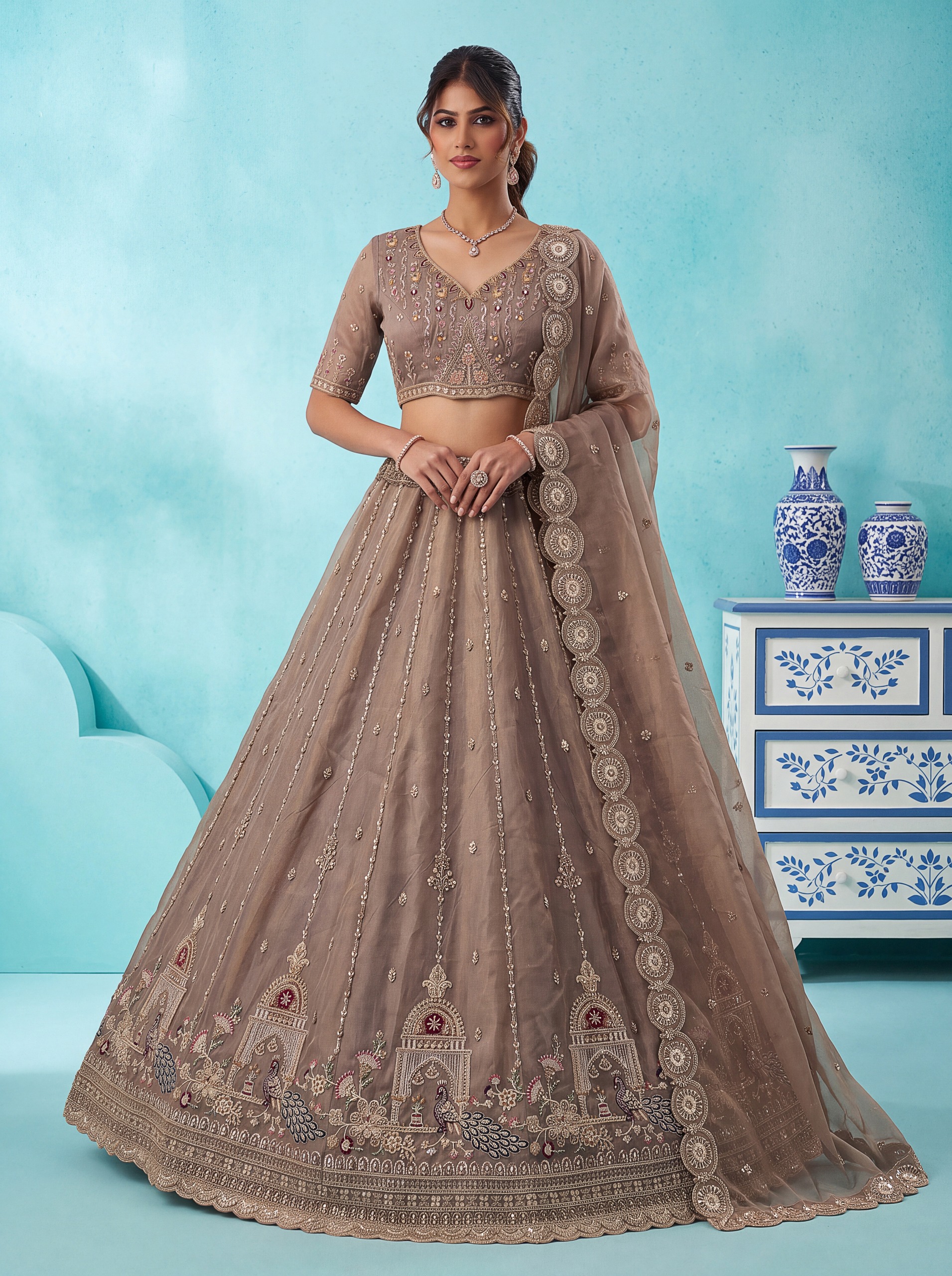 Anjani Art Bridal Lehenga 3092 Chandnia Silk Peacock Pattern Handwork Lehenga Choli — Wholesale Lehenga, Anjani Art wholesale from Surat — view 11
