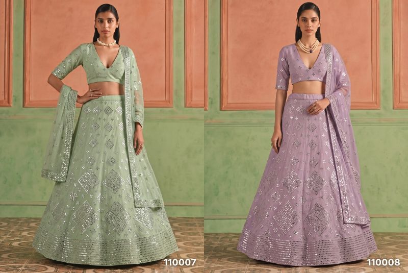 Arya Lookbook Vol 2 Organza Foil Mirror Work Lehenga Choli Collection — Wholesale Lehenga, Arya Designs wholesale from Surat — Photo 3