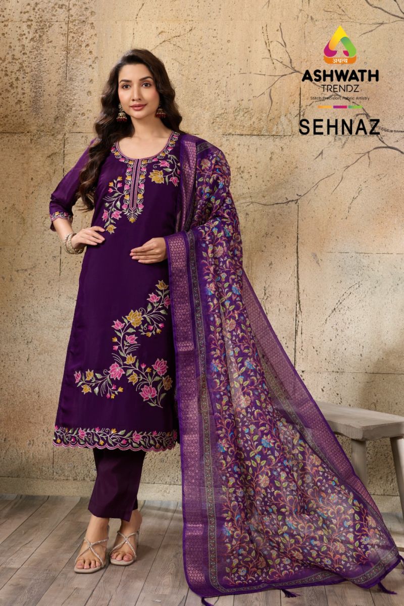At Sehnaz Mul Chanderi Embroidered Kurti With Bottom Dupatta — Wholesale Kurtis, Vardan Ethnic wholesale from Surat — Photo 2