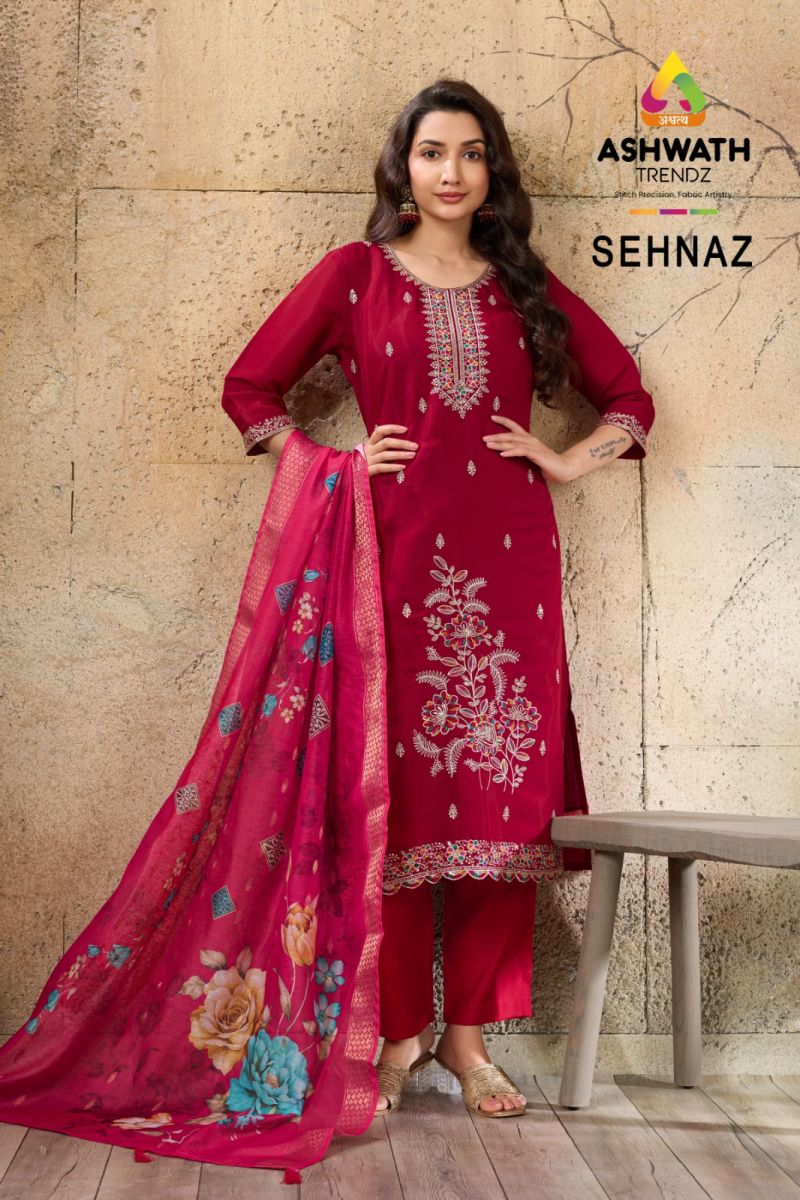 At Sehnaz Mul Chanderi Embroidered Kurti With Bottom Dupatta — Wholesale Kurtis, Vardan Ethnic wholesale from Surat — Photo 7