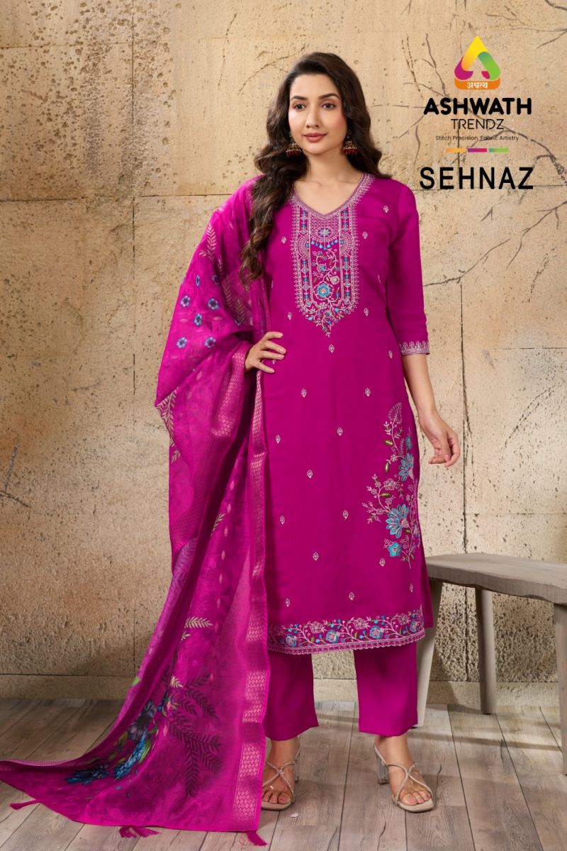 At Sehnaz Mul Chanderi Embroidered Kurti With Bottom Dupatta — Wholesale Kurtis, Vardan Ethnic wholesale from Surat — Photo 6