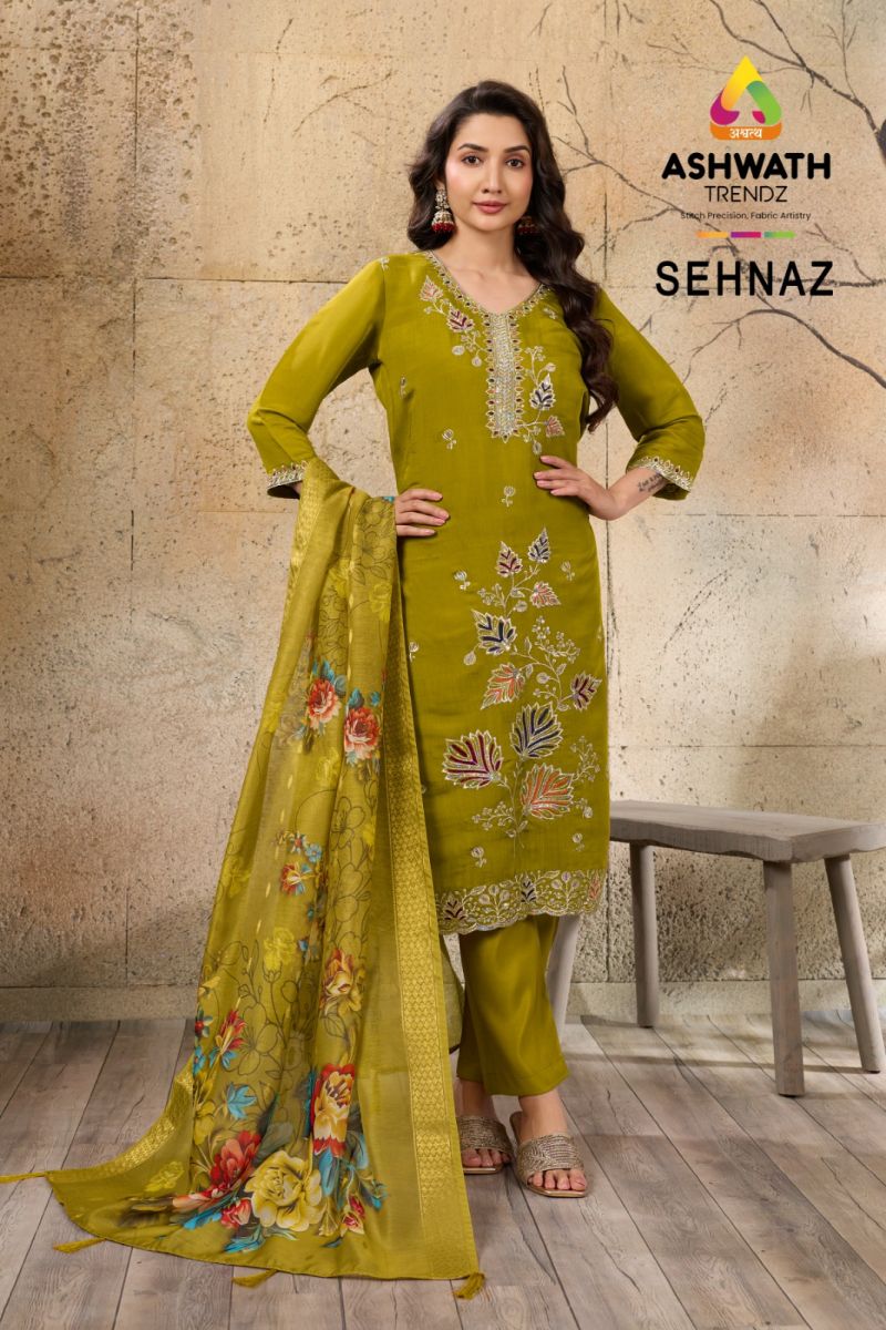 At Sehnaz Mul Chanderi Embroidered Kurti With Bottom Dupatta — Wholesale Kurtis, Vardan Ethnic wholesale from Surat — Photo 4