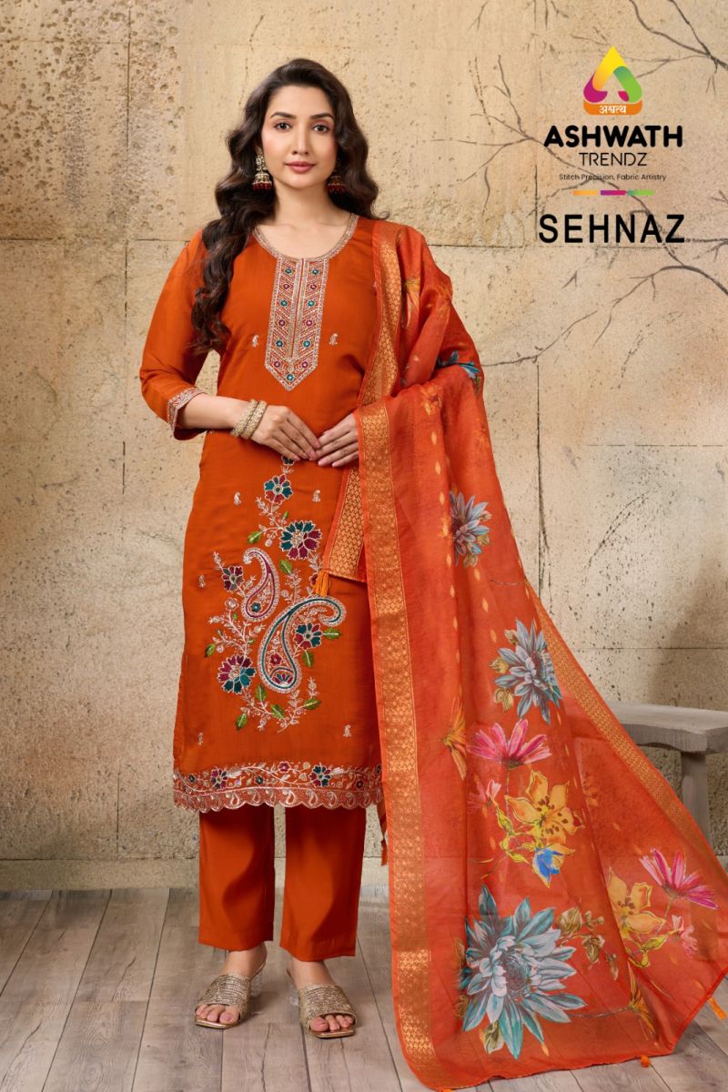 At Sehnaz Mul Chanderi Embroidered Kurti With Bottom Dupatta — Wholesale Kurtis, Vardan Ethnic wholesale from Surat — Photo 3