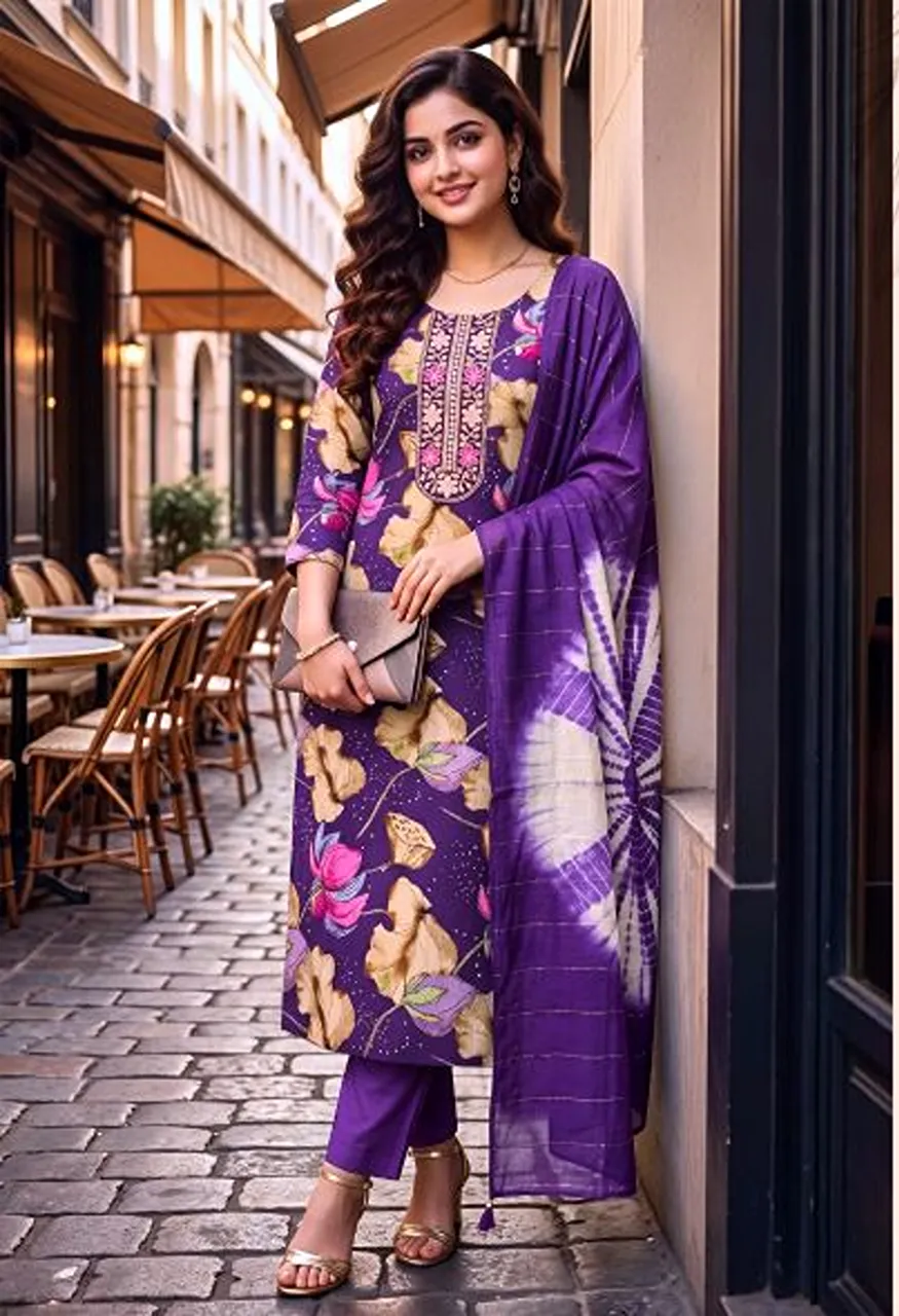 At Shruti Vatican Foil Print Kurti With Bottom Dupatta Collection