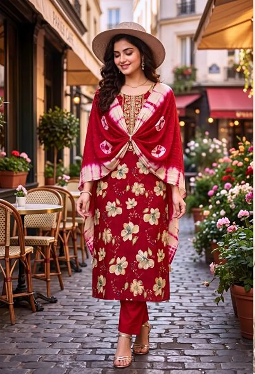 At Shruti Vatican Foil Print Kurti With Bottom Dupatta Collection — Wholesale Kurtis, Vardan Ethnic wholesale from Surat — Photo 7
