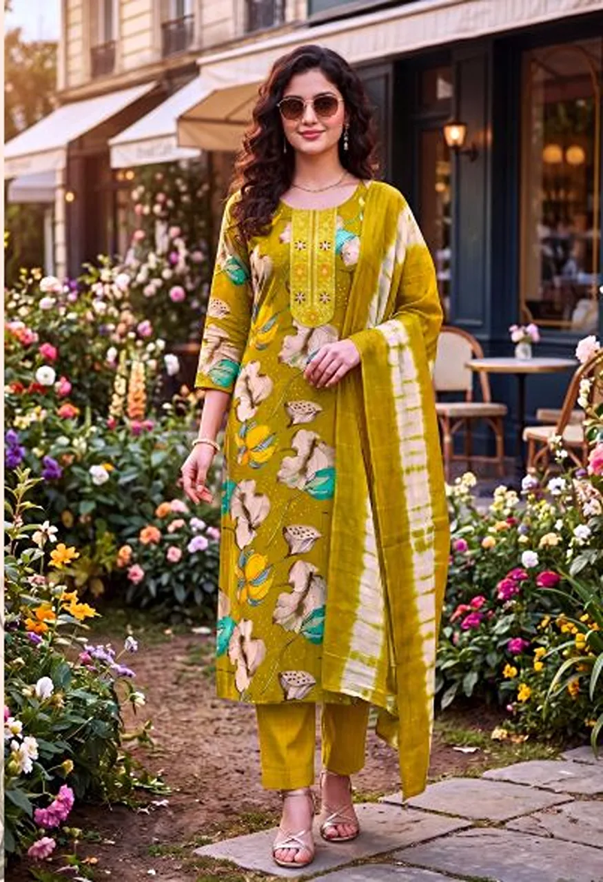 At Shruti Vatican Foil Print Kurti With Bottom Dupatta Collection — Wholesale Kurtis, Vardan Ethnic wholesale from Surat — Photo 6