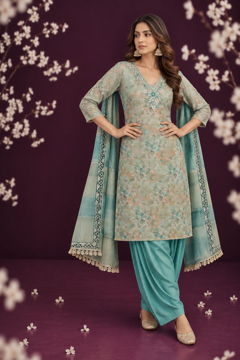 Aurraa Jaweri Linen Cotton Print Hand Work Farshi Salwar Kameez Catalog — Wholesale Salwar Suits, Vardan Ethnic wholesale from Surat — Photo 4
