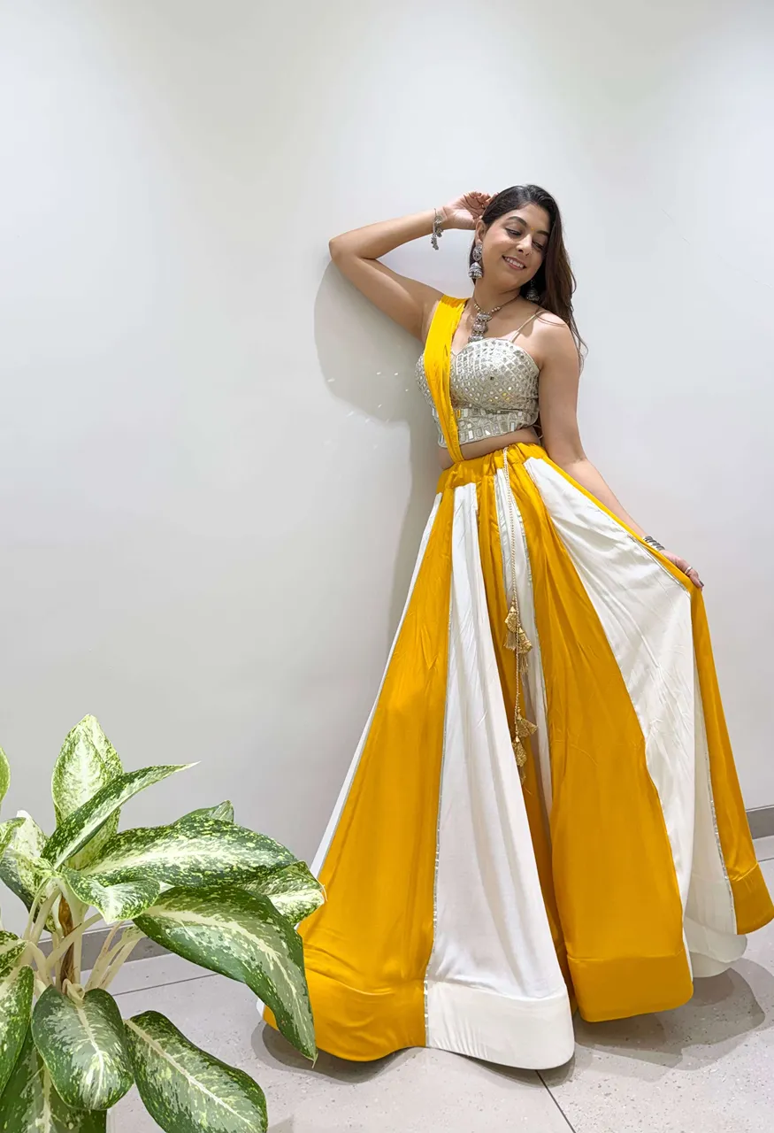 Lm 29 Rayon Mirror Embroidery Designer Work Festive Wear Ladies Lehenga Choli — Singles, Bandhani Palace wholesale from Surat — Photo 2