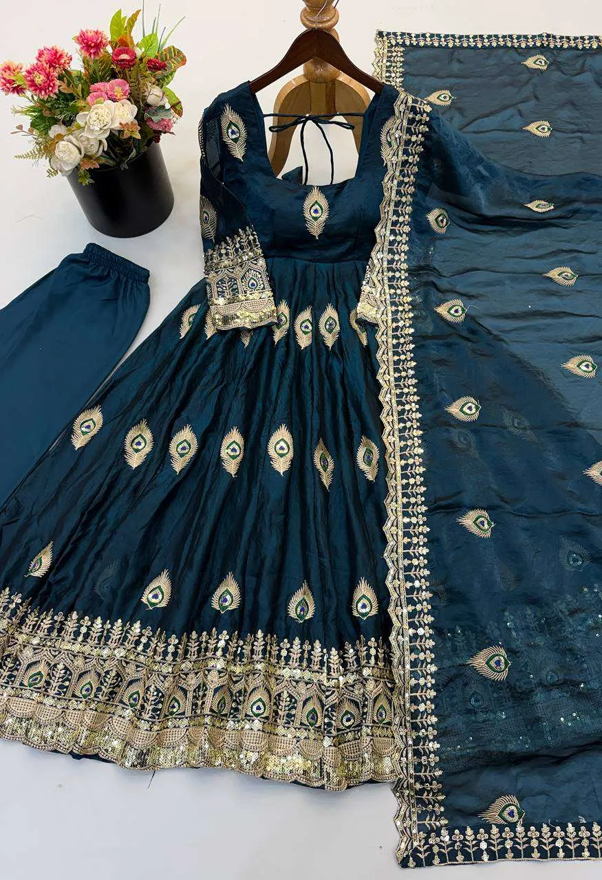 Srk 5372 Silk Beautiful Designer Look Anarkali Gown Pant With Dupatta Set — Festive Designer Catalog, Vardan Ethnic wholesale from Surat — Photo 2