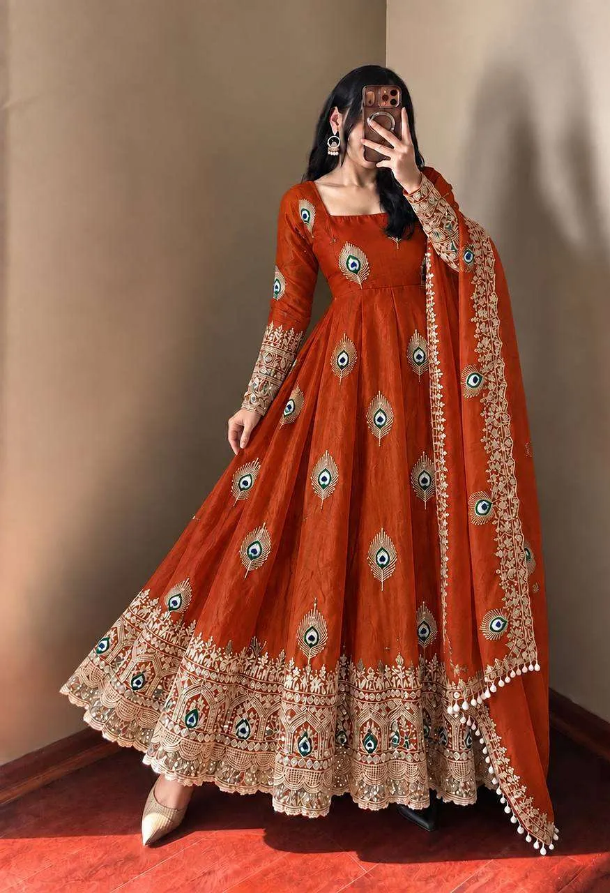 Srk 5372 Silk Beautiful Designer Look Anarkali Gown Pant With Dupatta Set — Festive Designer Catalog, Vardan Ethnic wholesale from Surat — Photo 10