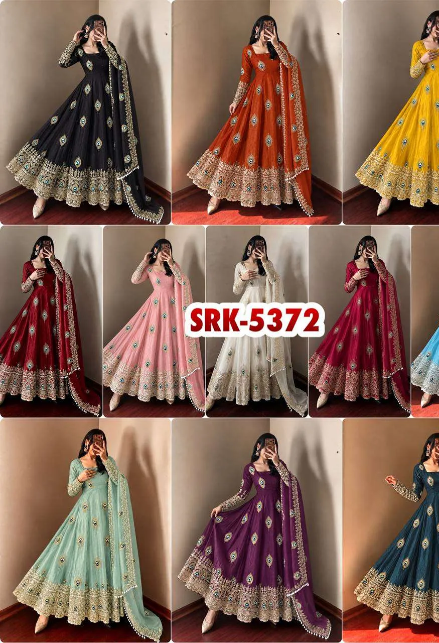 Srk 5372 Silk Beautiful Designer Look Anarkali Gown Pant With Dupatta Set — Festive Designer Catalog, Vardan Ethnic wholesale from Surat — Photo 11