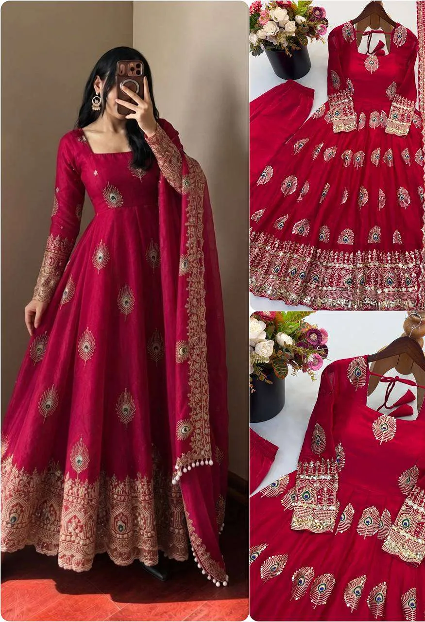 Srk 5372 Silk Beautiful Designer Look Anarkali Gown Pant With Dupatta Set — Festive Designer Catalog, Vardan Ethnic wholesale from Surat — Photo 12