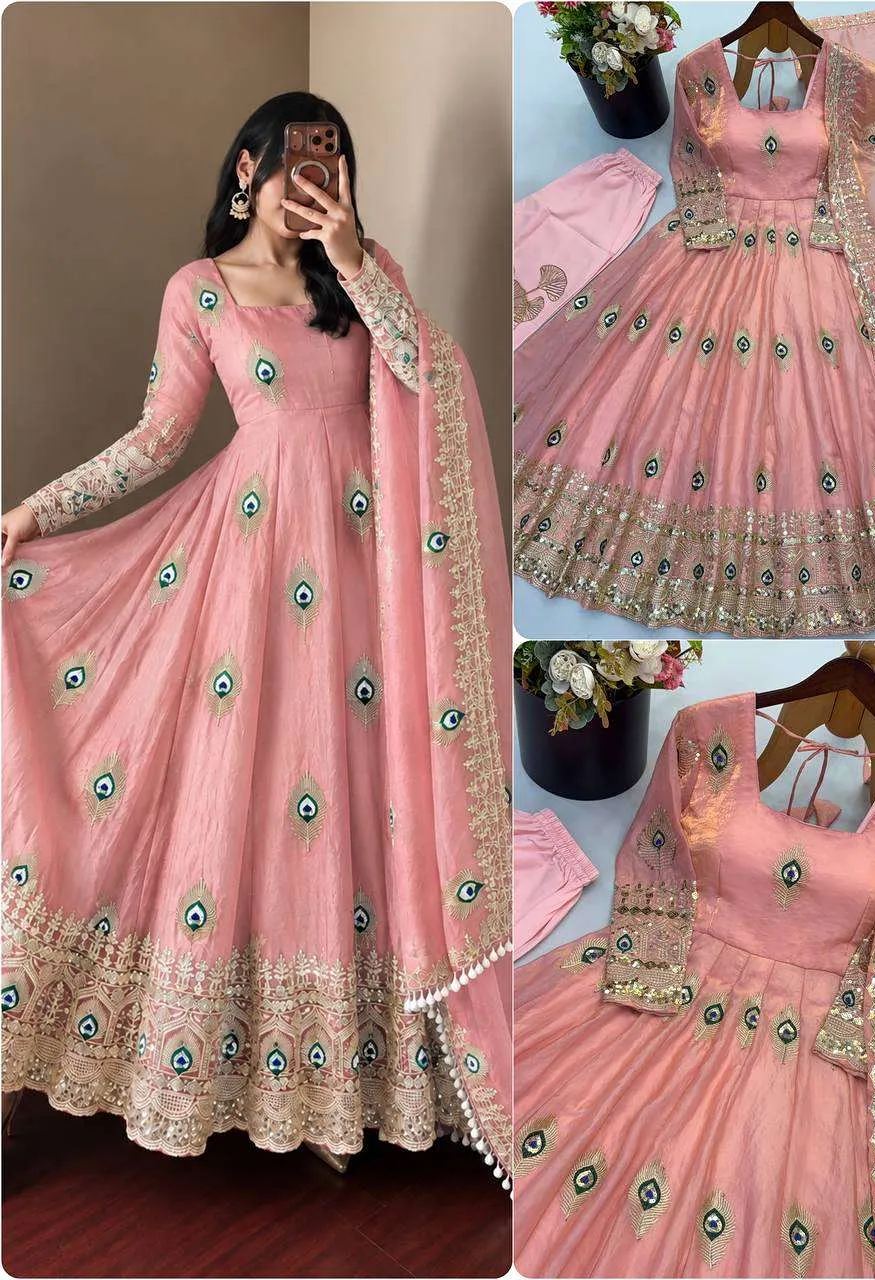 Srk 5372 Silk Beautiful Designer Look Anarkali Gown Pant With Dupatta Set — Festive Designer Catalog, Vardan Ethnic wholesale from Surat — Photo 13