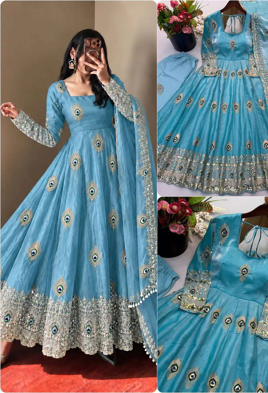 Srk 5372 Silk Beautiful Designer Look Anarkali Gown Pant With Dupatta Set — Festive Designer Catalog, Vardan Ethnic wholesale from Surat — Photo 14