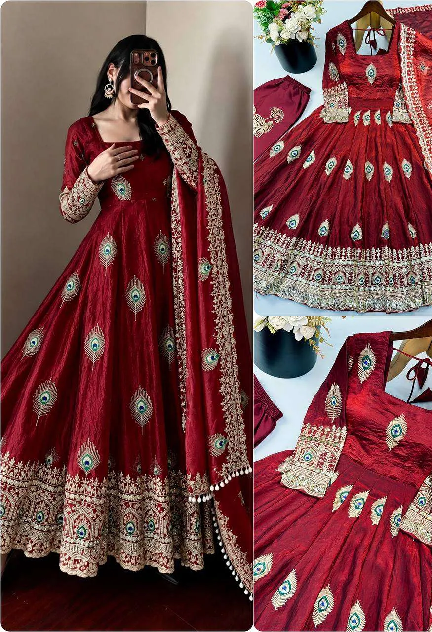 Srk 5372 Silk Beautiful Designer Look Anarkali Gown Pant With Dupatta Set — Festive Designer Catalog, Vardan Ethnic wholesale from Surat — Photo 15