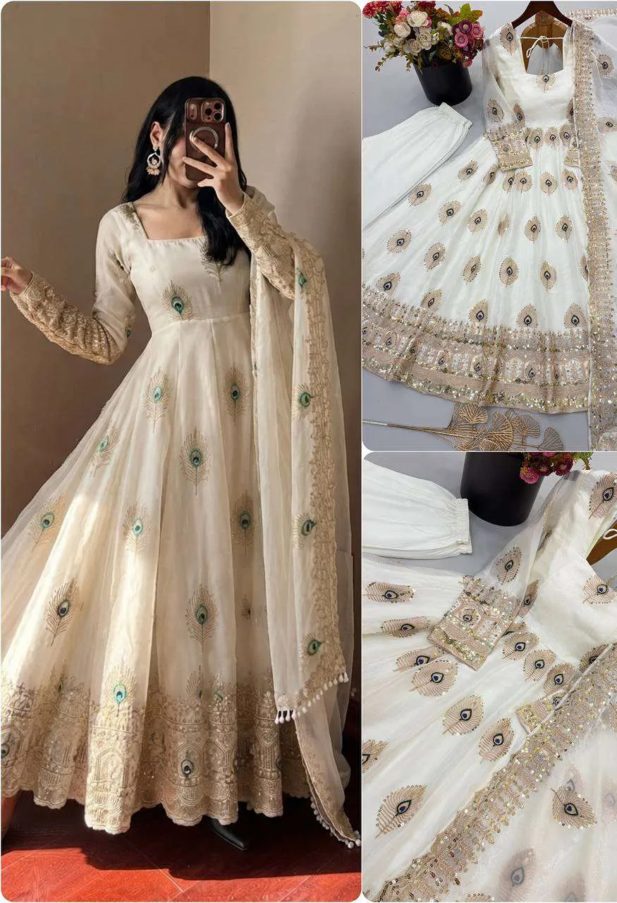 Srk 5372 Silk Beautiful Designer Look Anarkali Gown Pant With Dupatta Set — Festive Designer Catalog, Vardan Ethnic wholesale from Surat — Photo 16