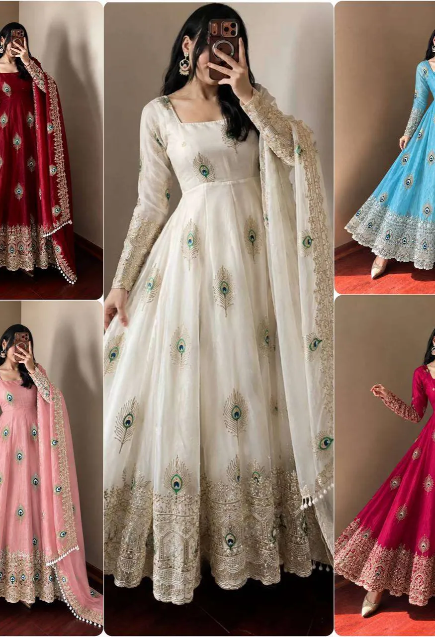 Srk 5372 Silk Beautiful Designer Look Anarkali Gown Pant With Dupatta Set — Festive Designer Catalog, Vardan Ethnic wholesale from Surat — Photo 17