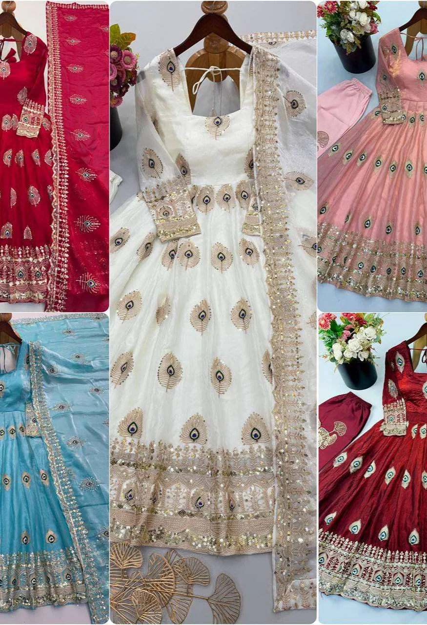 Srk 5372 Silk Beautiful Designer Look Anarkali Gown Pant With Dupatta Set — Festive Designer Catalog, Vardan Ethnic wholesale from Surat — Photo 18