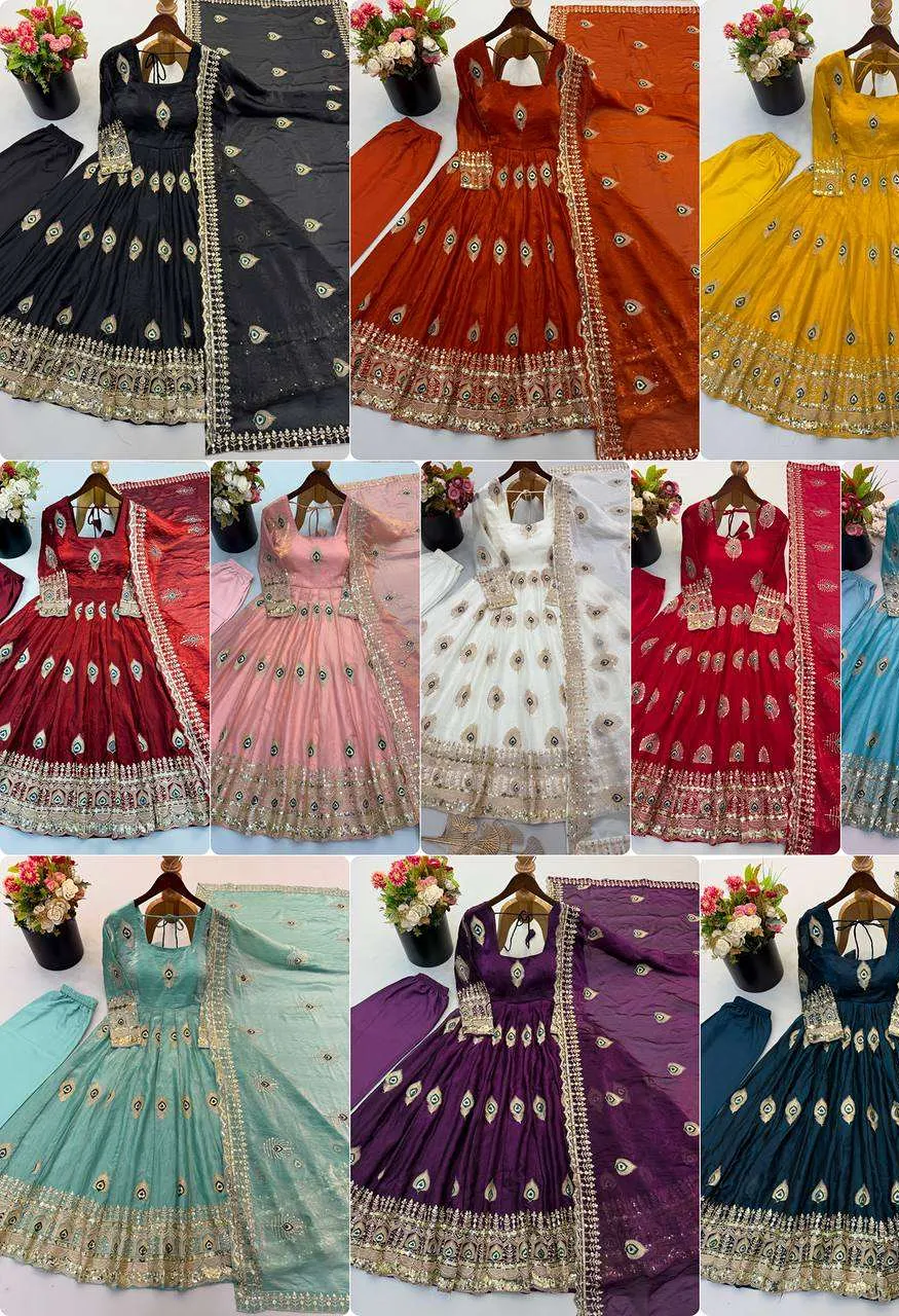Srk 5372 Silk Beautiful Designer Look Anarkali Gown Pant With Dupatta Set — Festive Designer Catalog, Vardan Ethnic wholesale from Surat — Photo 19