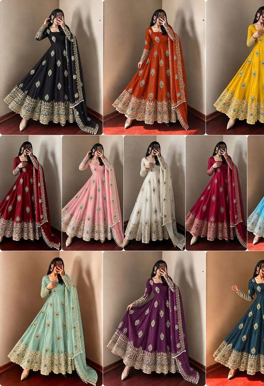 Srk 5372 Silk Beautiful Designer Look Anarkali Gown Pant With Dupatta Set — Festive Designer Catalog, Vardan Ethnic wholesale from Surat — Photo 20