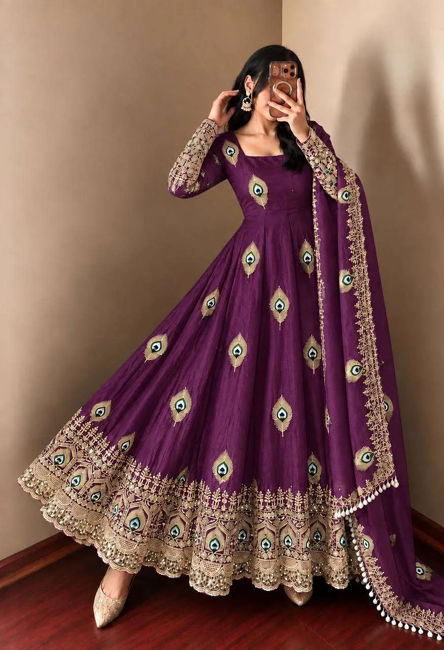Srk 5372 Silk Beautiful Designer Look Anarkali Gown Pant With Dupatta Set — Festive Designer Catalog, Vardan Ethnic wholesale from Surat — Photo 21