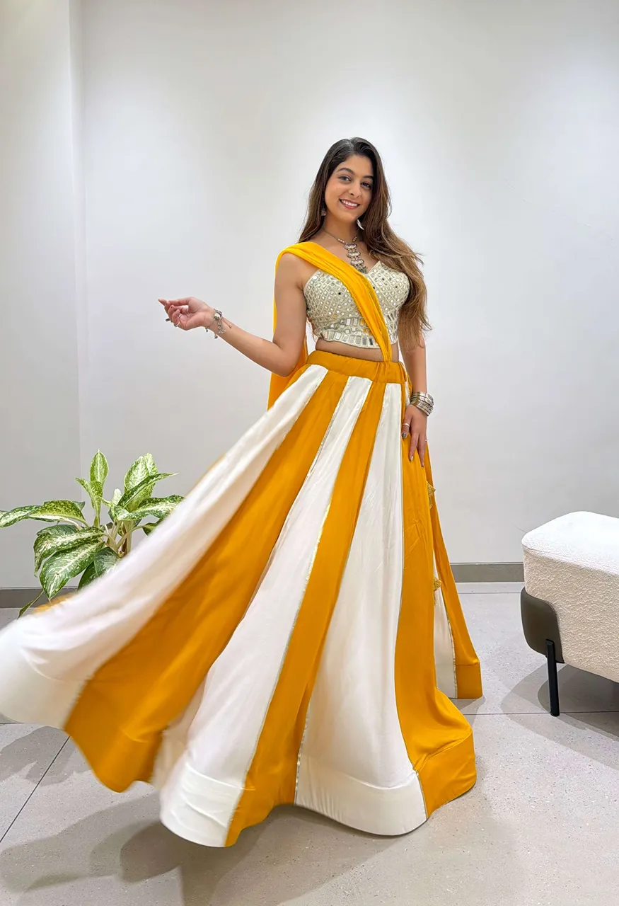 Lm 29 Rayon Mirror Embroidery Designer Work Festive Wear Ladies Lehenga Choli — Singles, Bandhani Palace wholesale from Surat — Photo 4