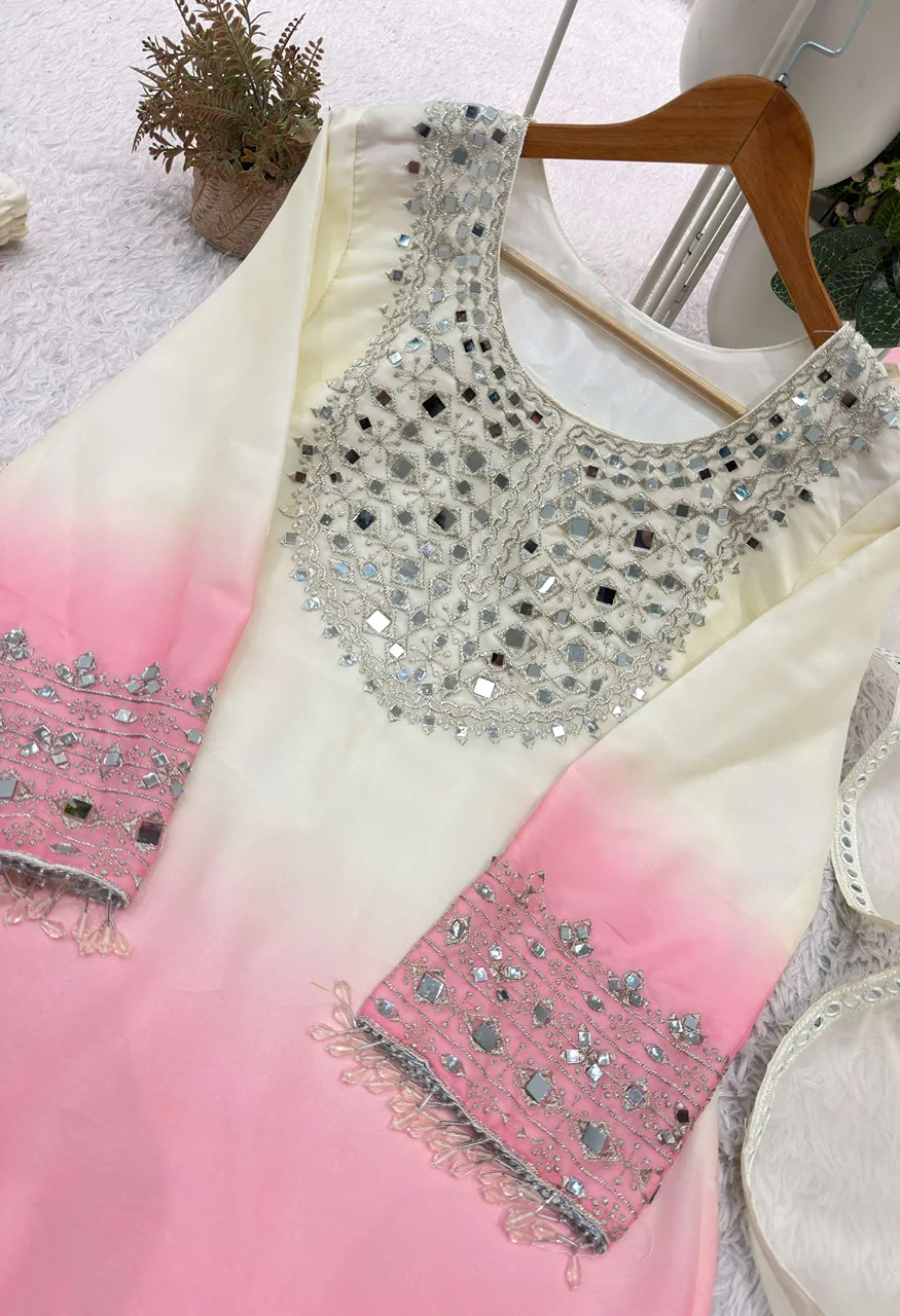 Be 491 Mirror Embroidered Worked Top Plazzo With Dupatta Set — Wholesale Kurtis, Vardan Ethnic wholesale from Surat — view 4