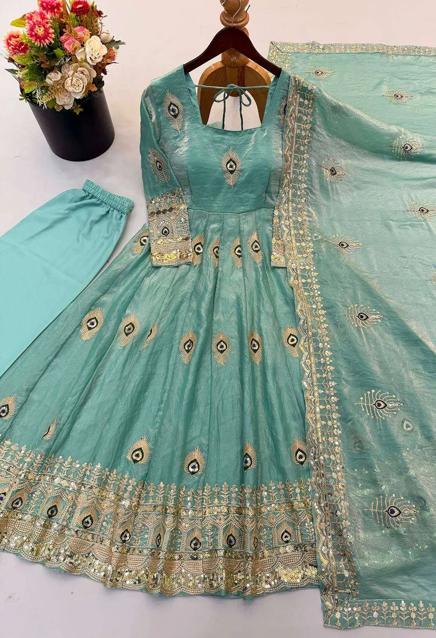 Srk 5372 Silk Beautiful Designer Look Anarkali Gown Pant With Dupatta Set — Festive Designer Catalog, Vardan Ethnic wholesale from Surat — Photo 3