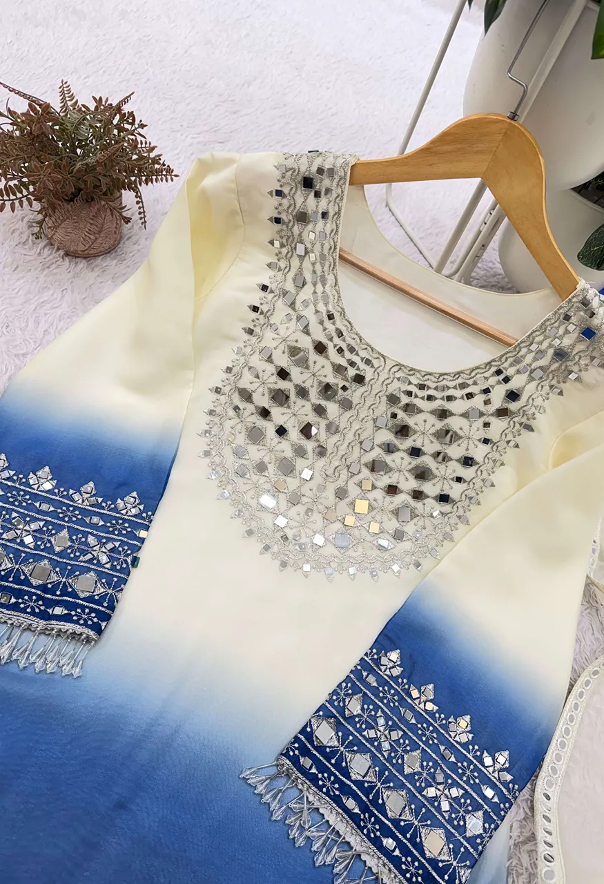 Be 491 Mirror Embroidered Worked Top Plazzo With Dupatta Set — Wholesale Kurtis, Vardan Ethnic wholesale from Surat — view 5