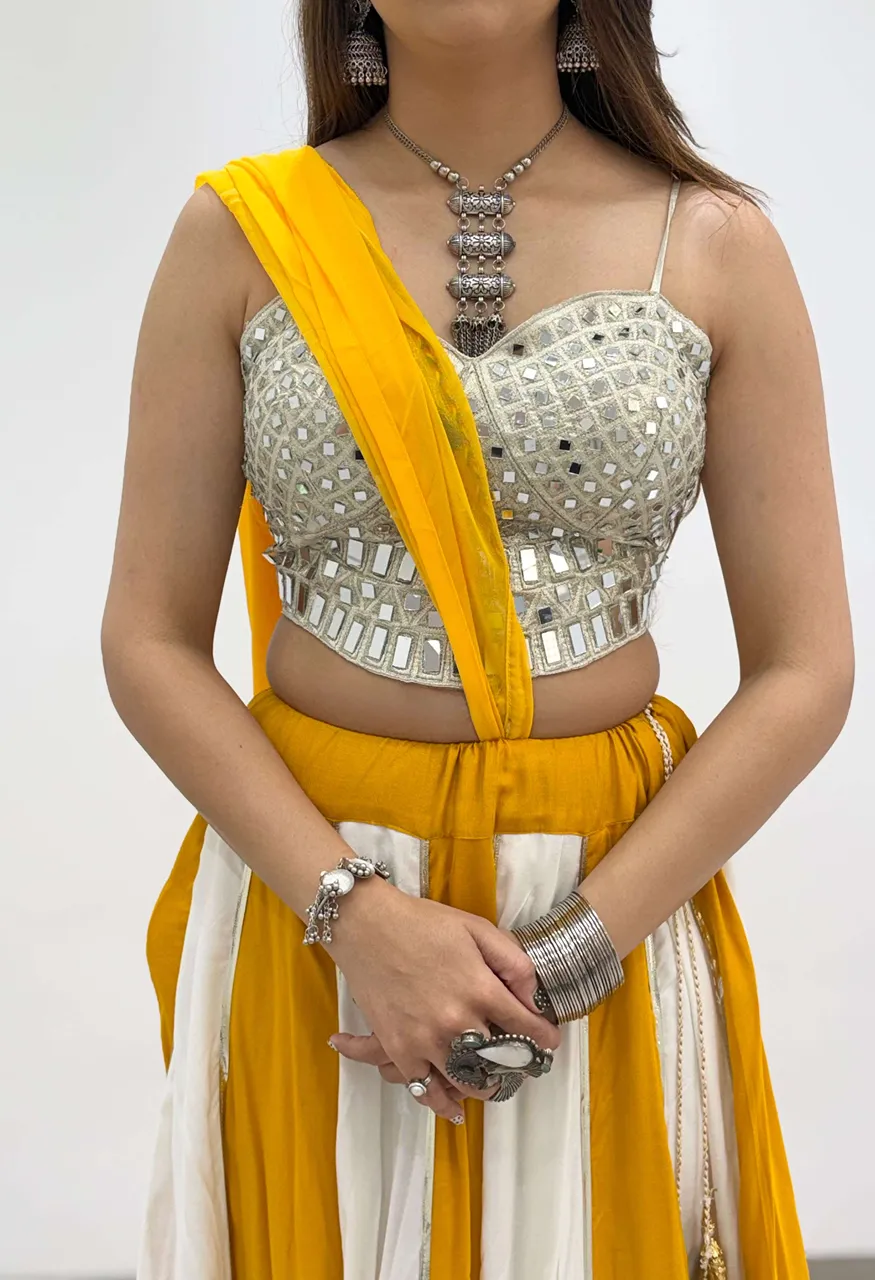Lm 29 Rayon Mirror Embroidery Designer Work Festive Wear Ladies Lehenga Choli — Singles, Bandhani Palace wholesale from Surat — Photo 3