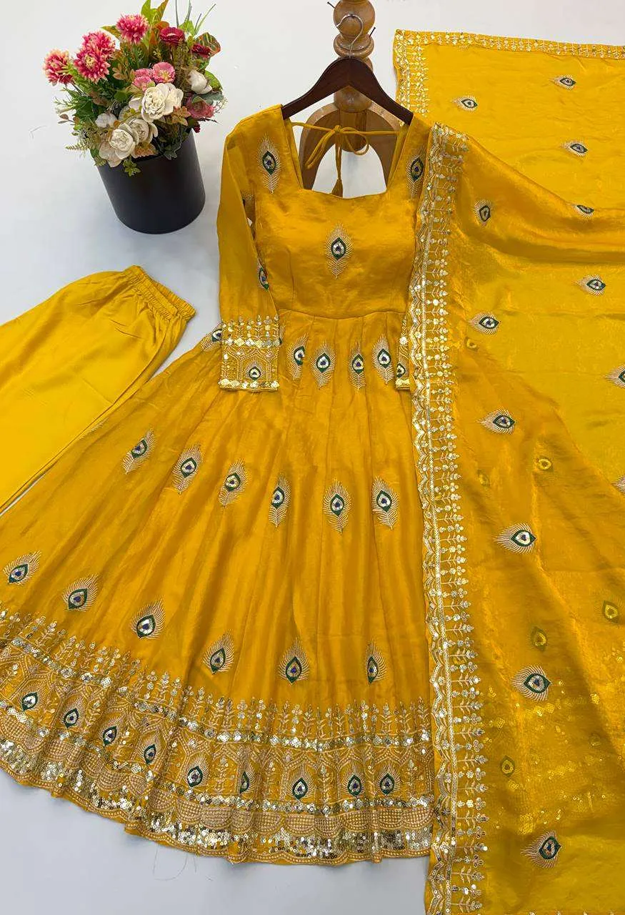 Srk 5372 Silk Beautiful Designer Look Anarkali Gown Pant With Dupatta Set — Festive Designer Catalog, Vardan Ethnic wholesale from Surat — Photo 5