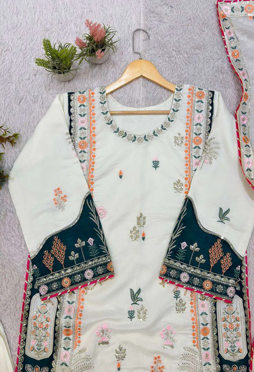 LG 2141 Silk Beautiful Designer Kaftan With Pant And Dupatta Set — Wholesale Kurtis, Vardan Ethnic wholesale from Surat — Photo 5