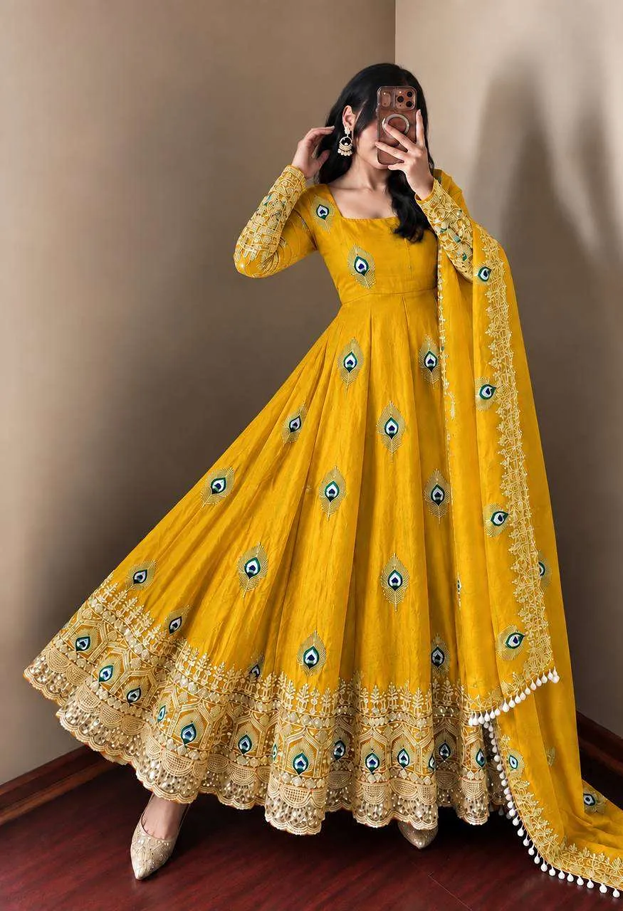 Srk 5372 Silk Beautiful Designer Look Anarkali Gown Pant With Dupatta Set — Festive Designer Catalog, Vardan Ethnic wholesale from Surat — Photo 6