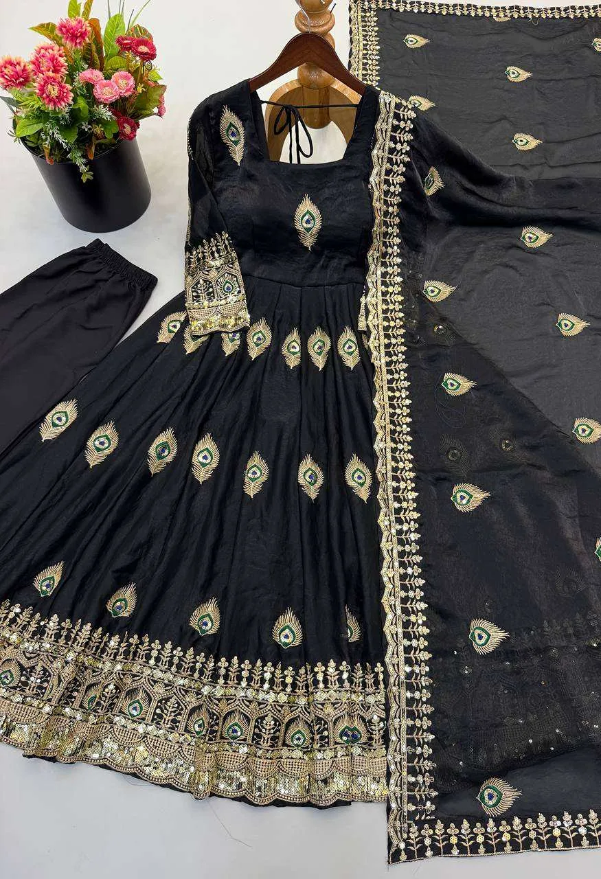 Srk 5372 Silk Beautiful Designer Look Anarkali Gown Pant With Dupatta Set — Festive Designer Catalog, Vardan Ethnic wholesale from Surat — Photo 7