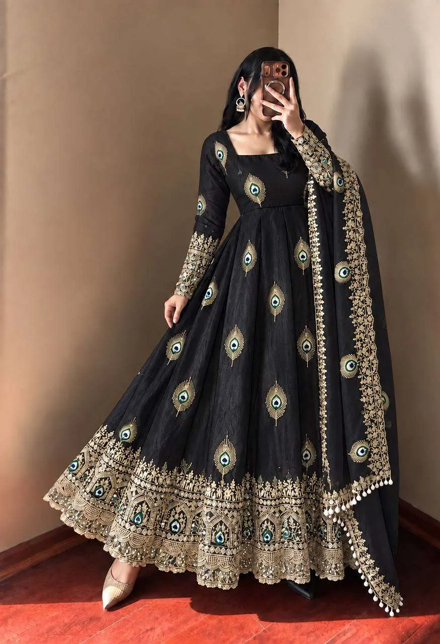 Srk 5372 Silk Beautiful Designer Look Anarkali Gown Pant With Dupatta Set — Festive Designer Catalog, Vardan Ethnic wholesale from Surat — Photo 8