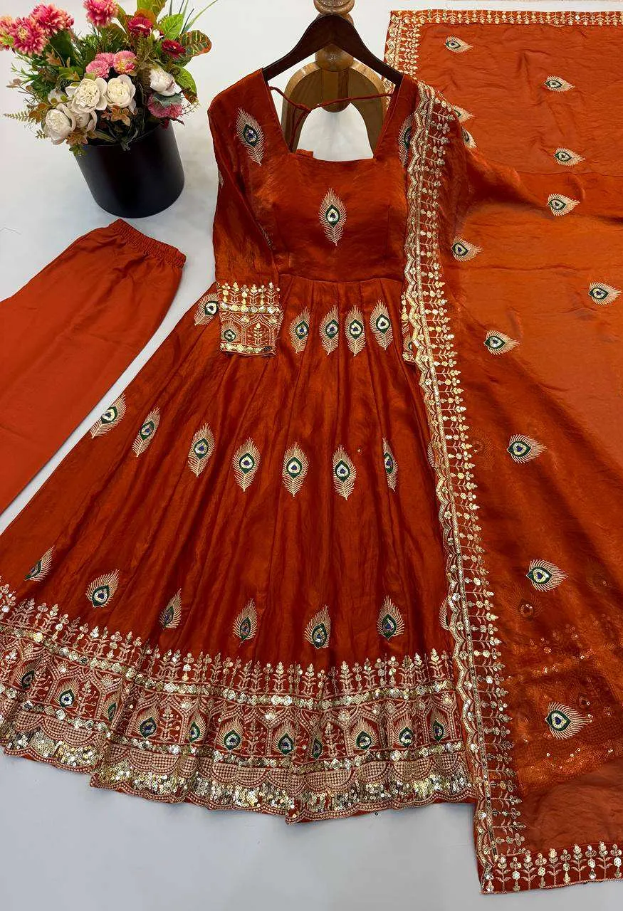 Srk 5372 Silk Beautiful Designer Look Anarkali Gown Pant With Dupatta Set — Festive Designer Catalog, Vardan Ethnic wholesale from Surat — Photo 9