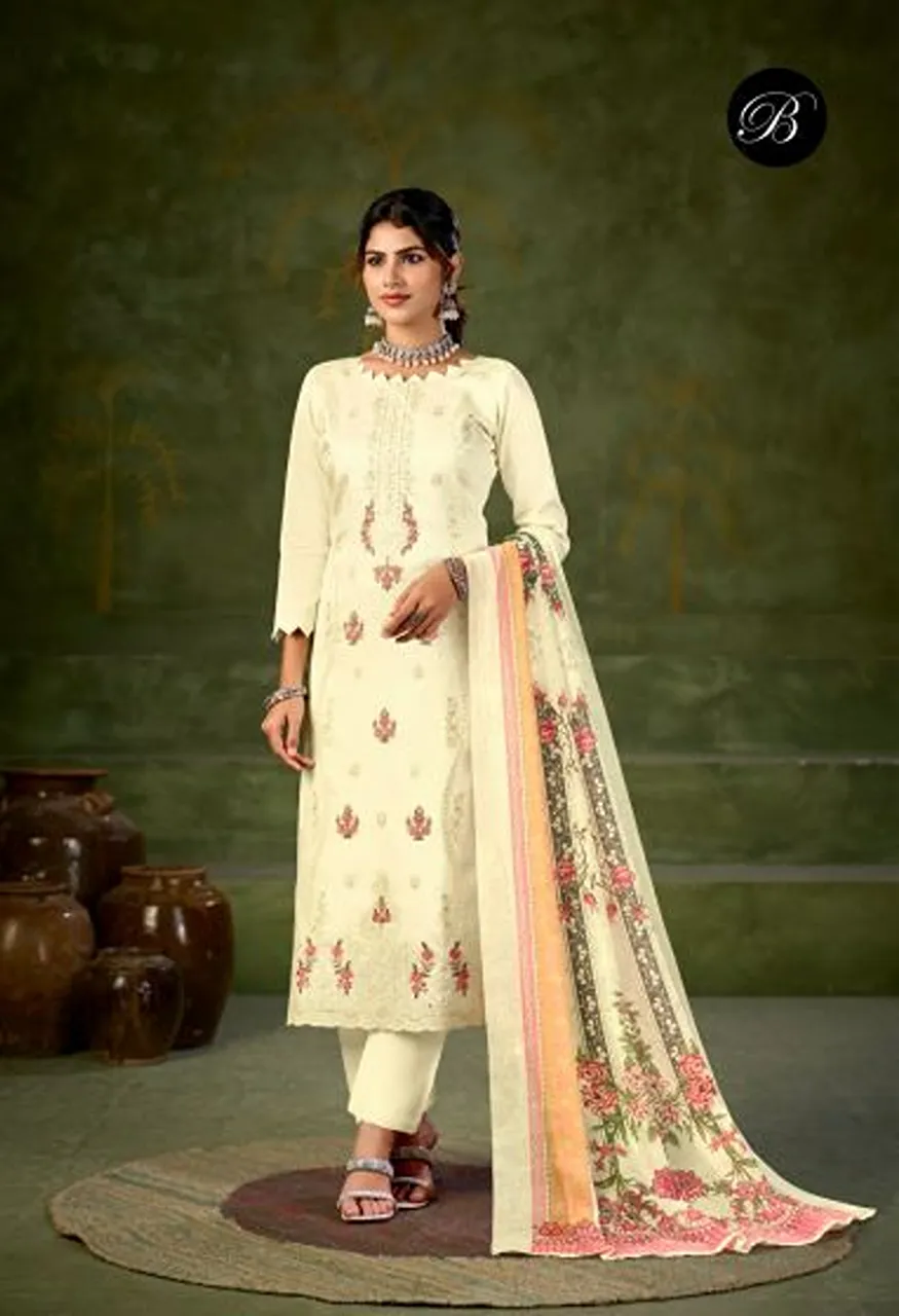 Belliza Zarqash Vol 18 Jam Cotton With Embroidered Dress Material Catalog