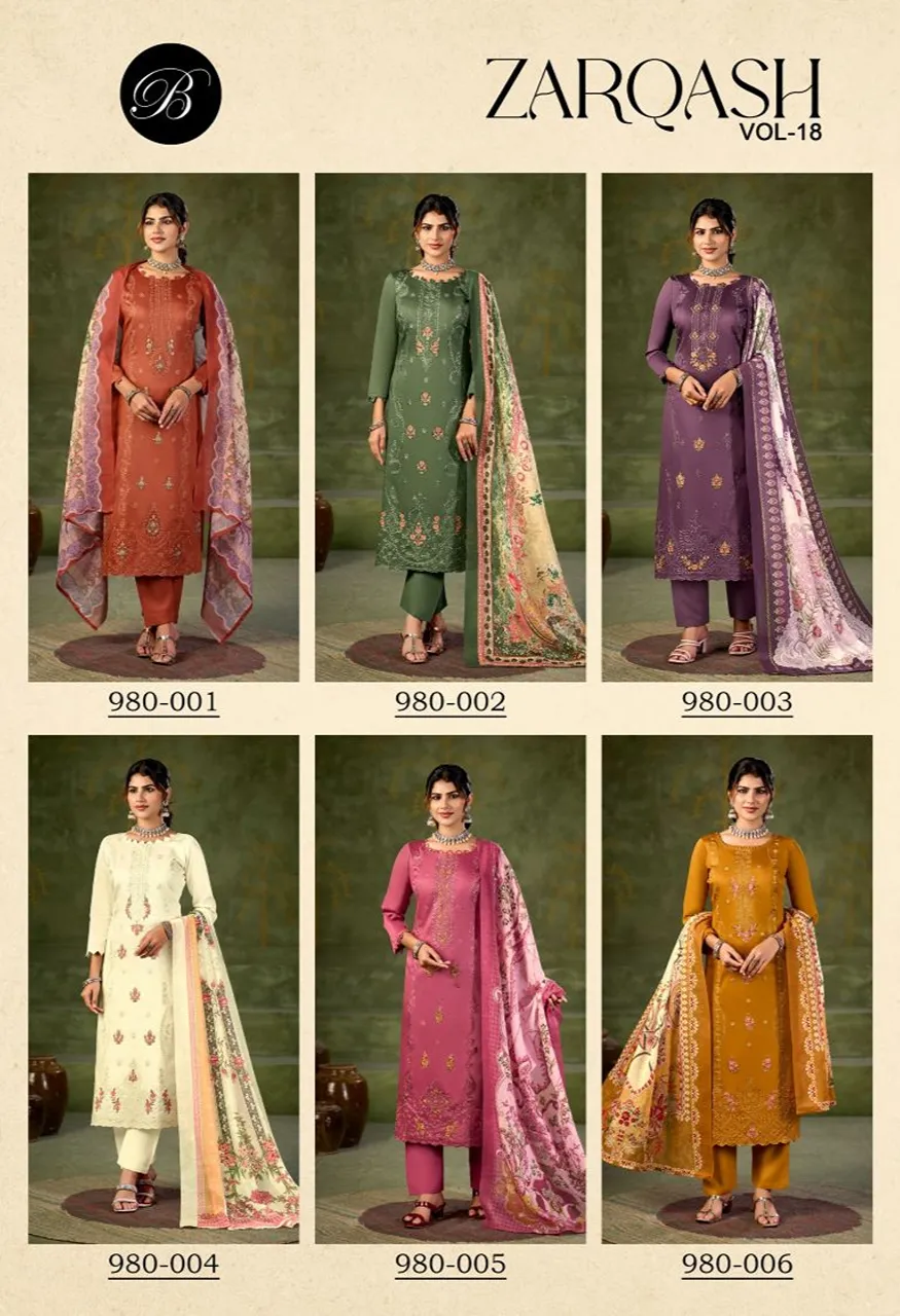 Belliza Zarqash Vol 18 Jam Cotton With Embroidered Dress Material Catalog — Wholesale Salwar Suits, Belliza Designer wholesale from Surat — Photo 7