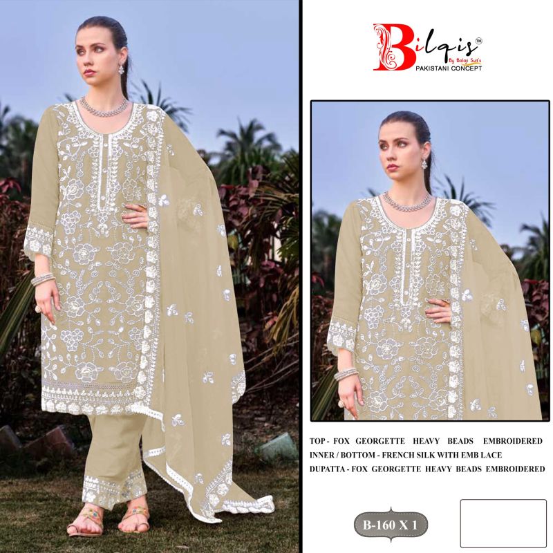 Bilqis B 160 U1 To X1 Fox Georgette Embroidered Salwar Kameez Catalog — Wholesale Salwar Suits, Bilqis wholesale from Surat — Photo 3
