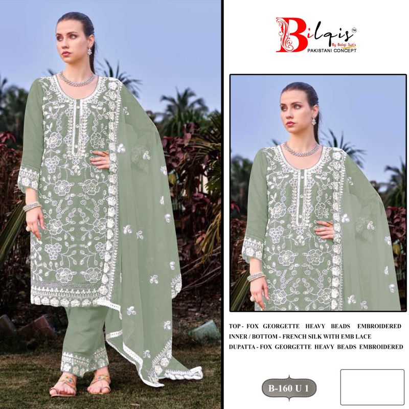 Bilqis B 160 U1 To X1 Fox Georgette Embroidered Salwar Kameez Catalog — Wholesale Salwar Suits, Bilqis wholesale from Surat — Photo 2