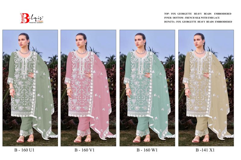 Bilqis B 160 U1 To X1 Fox Georgette Embroidered Salwar Kameez Catalog — Wholesale Salwar Suits, Bilqis wholesale from Surat — Photo 5